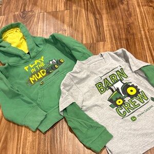 John Deere Green and Gray Kids Tractor Hoodie and Tee Set